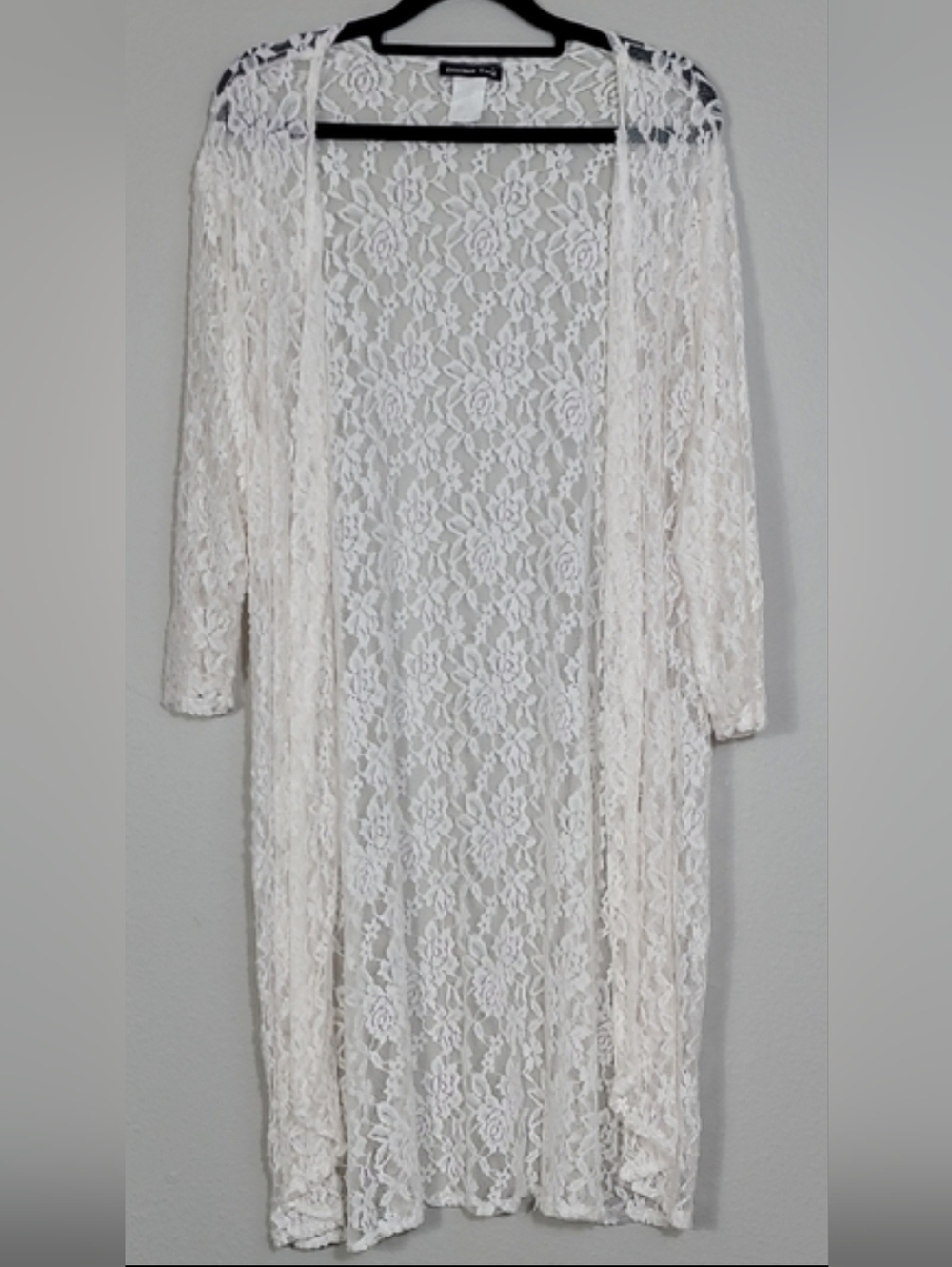 Vintage Double Take Lace Open Kimono Cardigan 2X White Ivory Floral Whimsigoth